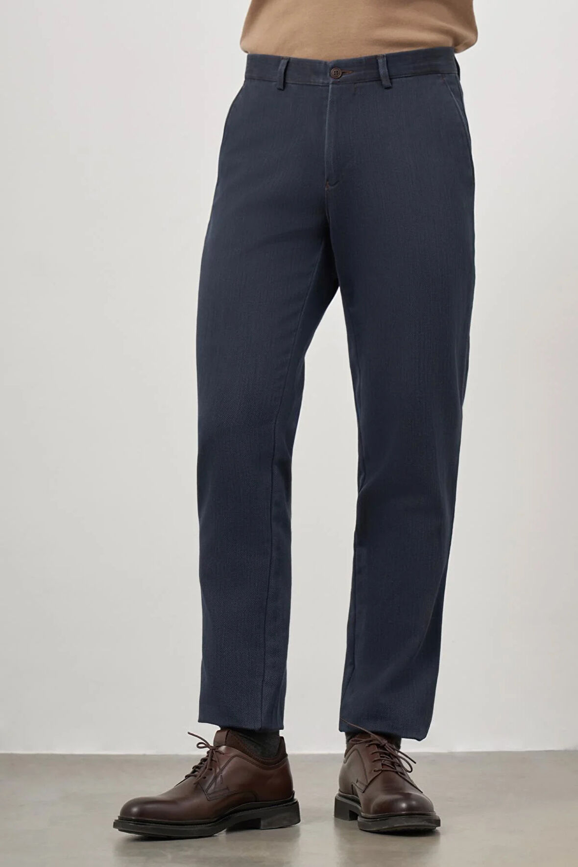 Koyu Lacivert Düz Gabardin Comfort Fit Casual Pantolon 1003245153