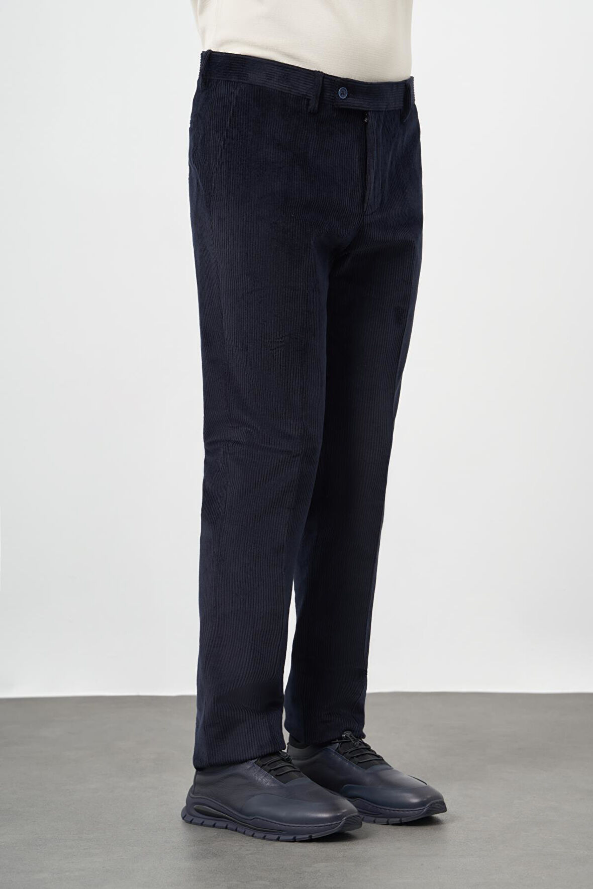 Koyu Lacivert Fitilli Desen Kadife Pamuklu Yan Cep Comfort Fit Classic Pantolon 1003245160