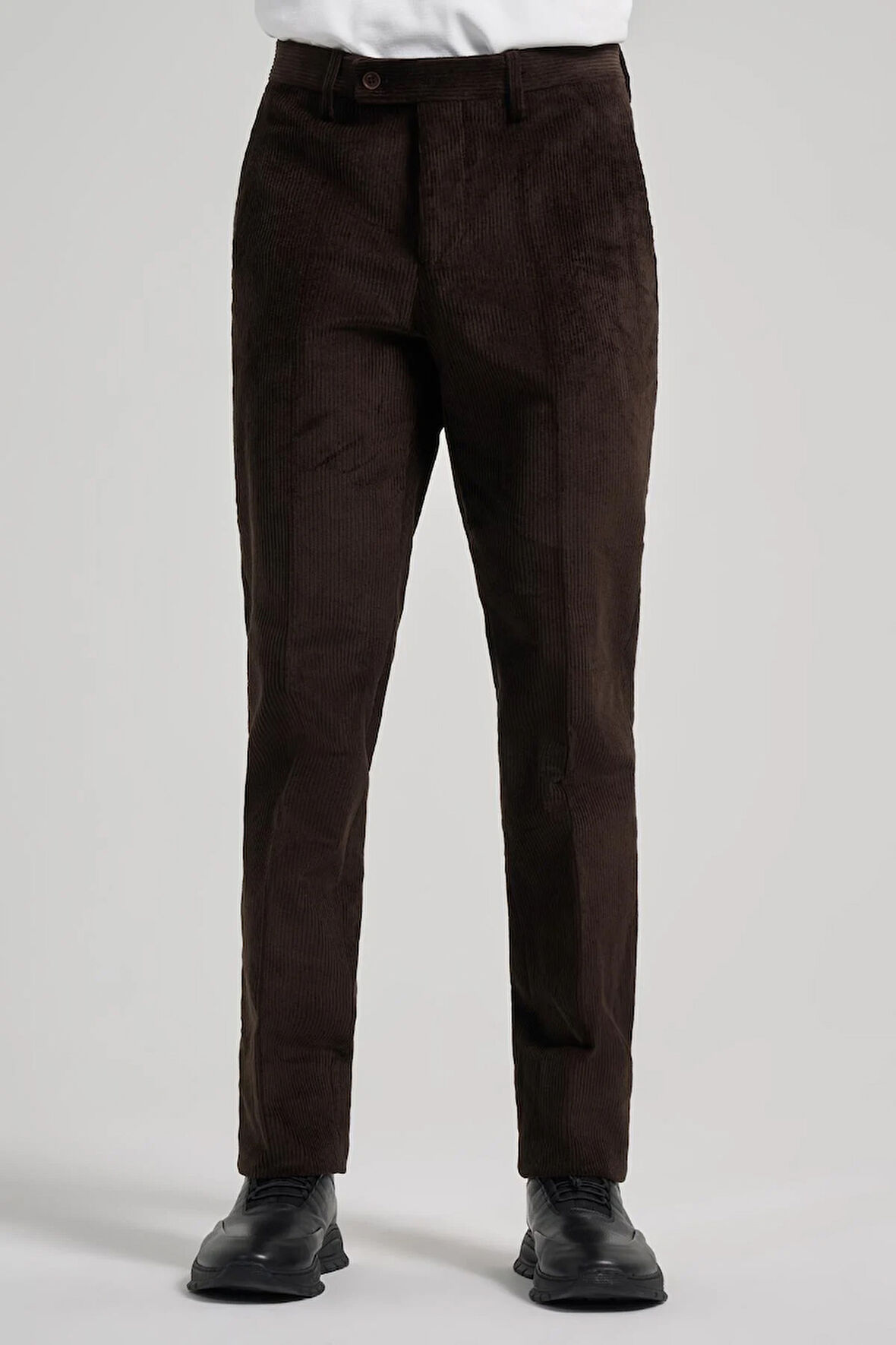 Koyu Kahverengi Pamuklu Yandan Cepli Comfort Fit Kadife Pantolon 1003245160