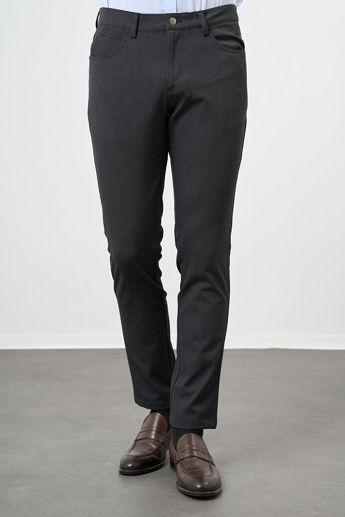 Koyu Antrasit Düz Gabardin Esnek 5 Cep Slim Fit Casual Pantolon 1003245161