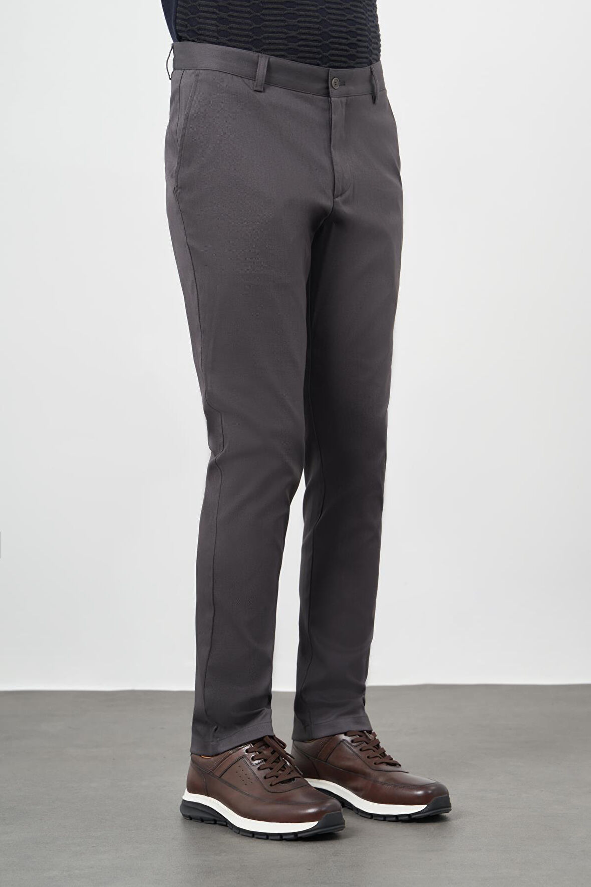 Koyu Antrasit Düz Armürlü Pamuklu Yan Cep Comfort Fit Casual Pantolon 1003245164
