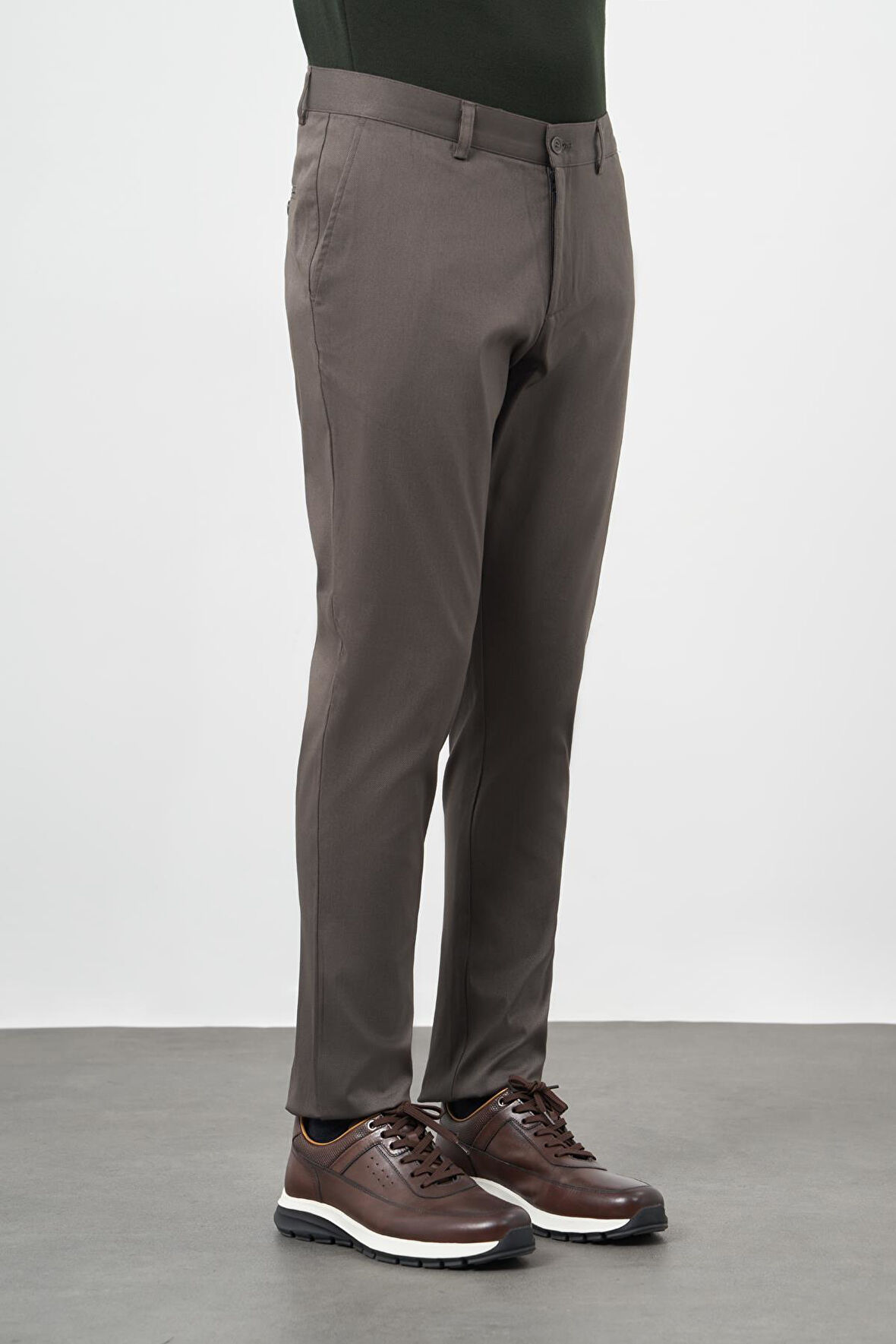 Koyu Haki Düz Armürlü Pamuklu Yan Cep Comfort Fit Casual Pantolon 1003245164