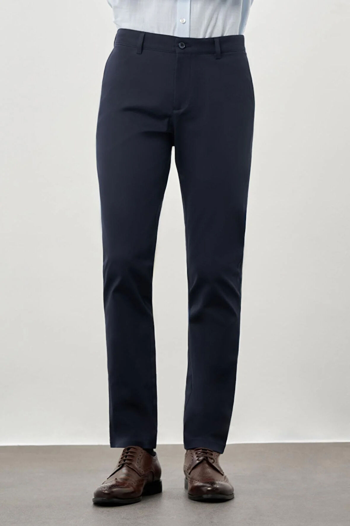 Koyu Lacivert Kendinden Desenli Bez Ayağı Pamuklu Yan Cep Slim Fit Casual Pantolon 1003245168