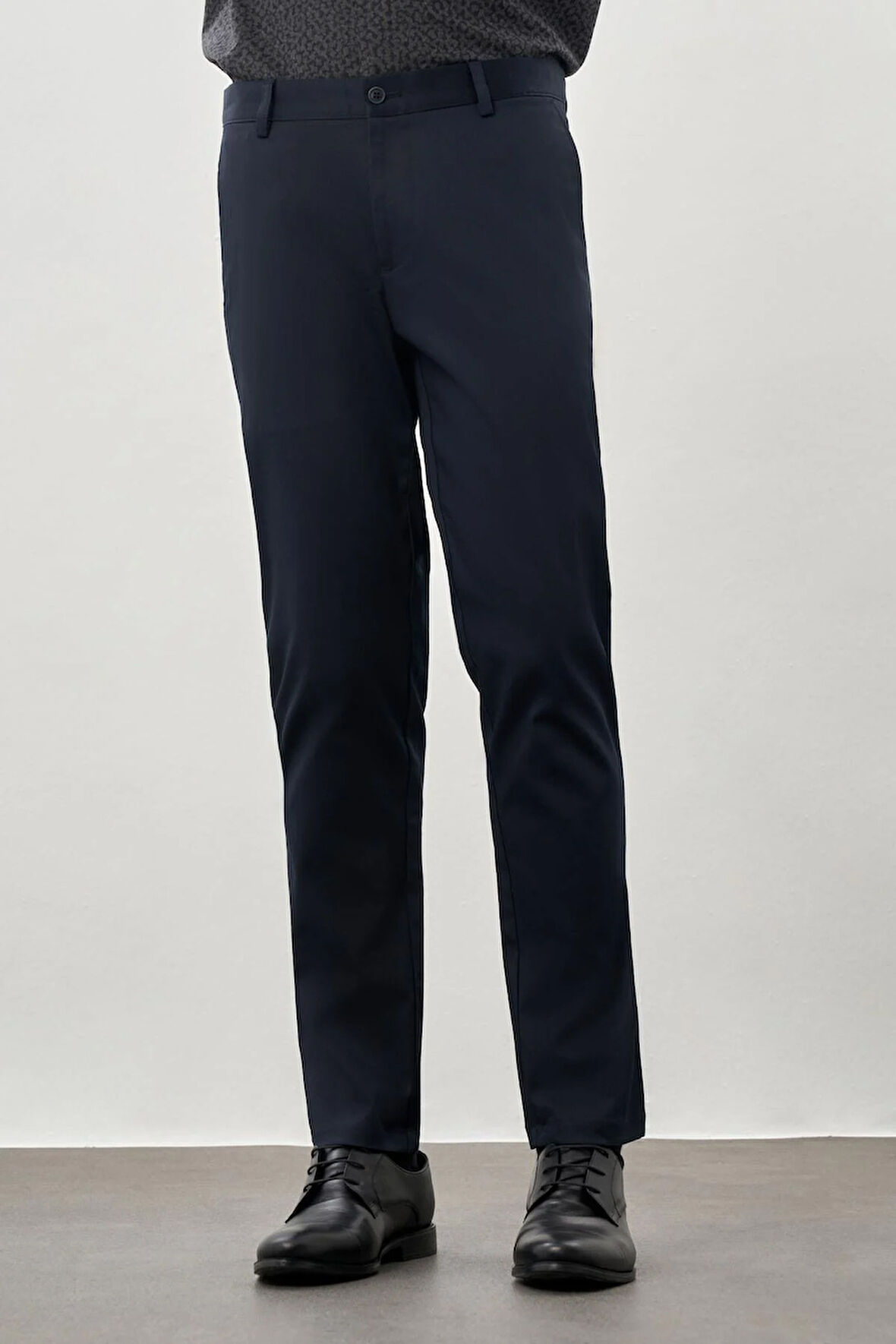 Koyu Lacivert Düz Armürlü Pamuklu Yan Cep Comfort Fit Casual Pantolon 1003245169