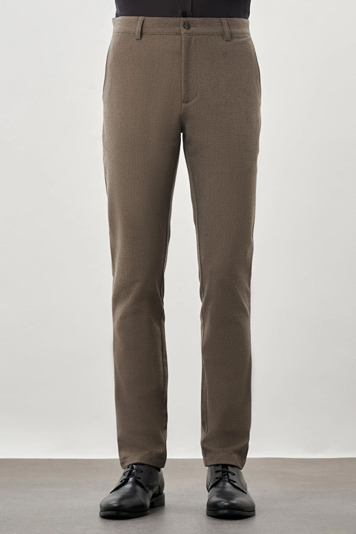 Koyu Vizon Düz Gofreli Esnek Yan Cep Slim Fit Casual Pantolon 1003245174