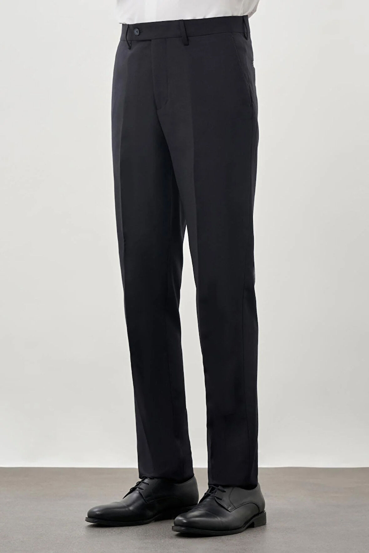 Koyu Lacivert Düz Bez Ayağı Esnek Yan Cep Slim Fit Classic Pantolon 1003245207_200