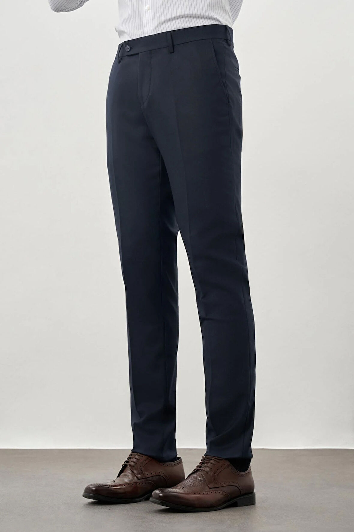 Koyu Lacivert Düz Gabardin Esnek Yan Cep Slim Fit Classic Pantolon 1003245209_200