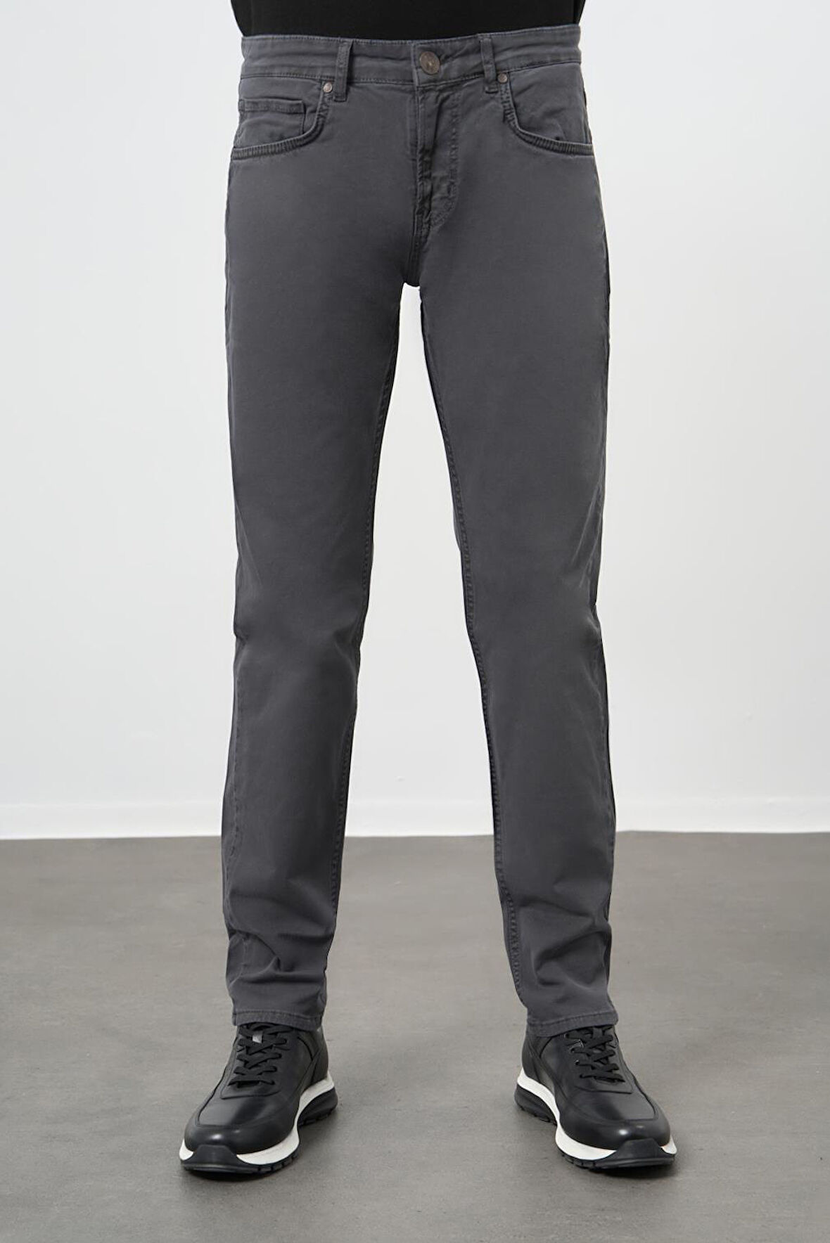 Koyu Antrasit Düz Gabardin Pamuklu 5 Cep Slim Fit Casual Pantolon 1003245319