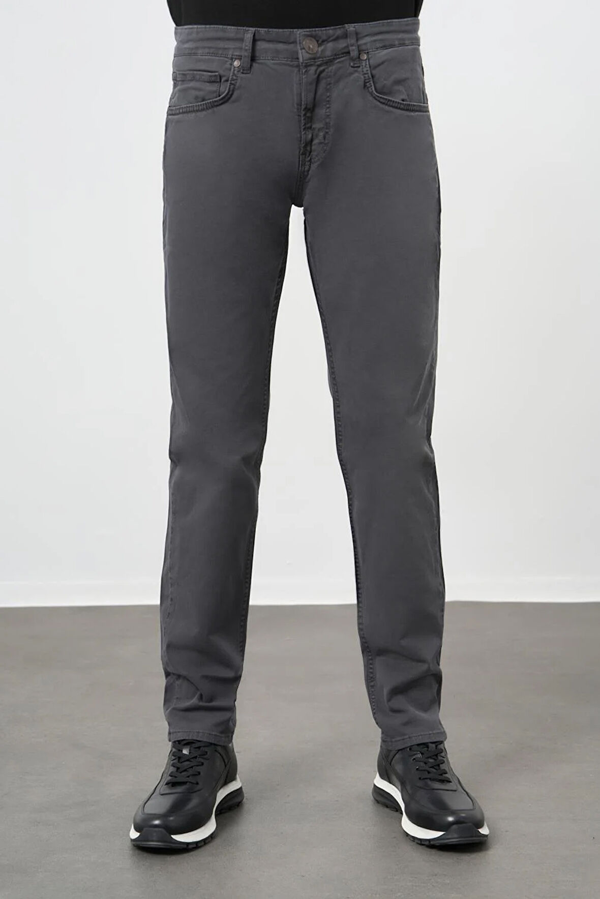 Koyu Antrasit Düz Gabardin Pamuklu 5 Cep Slim Fit Casual Pantolon 1003245319