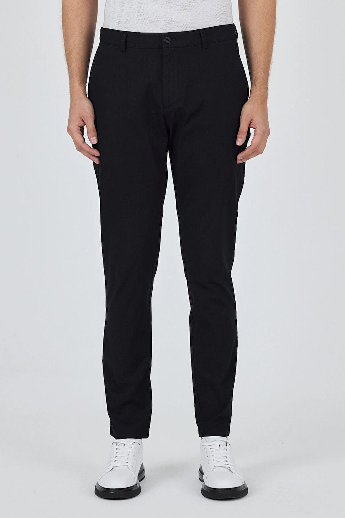 Siyah Armürlü Yan Cep Düz Paça Slim Fit Pamuklu Casual Chino Pantolon 1003250120