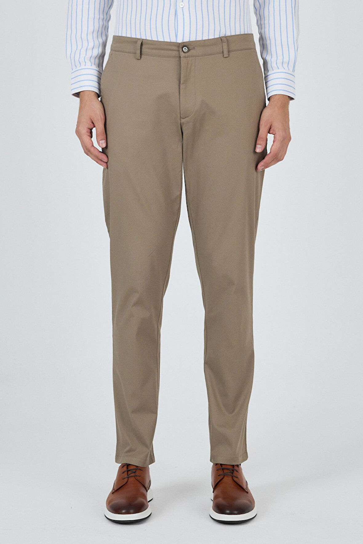 Koyu Vizon Gabardin Yan Cep Düz Paça Comfort Fit Pamuklu Casual Chino Pantolon 1003250121