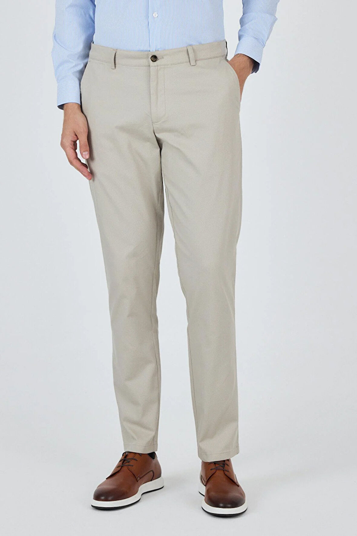 Taş Rengi Gabardin Yan Cep Düz Paça Comfort Fit Pamuklu Casual Chino Pantolon 1003250121