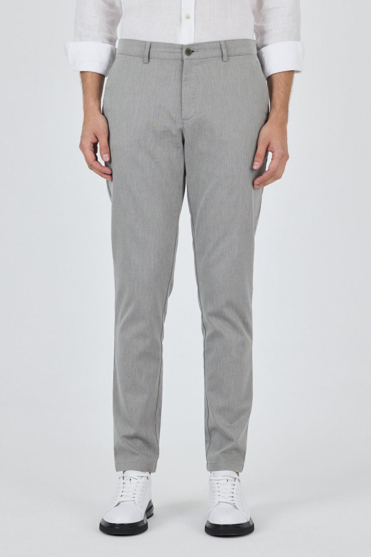 Gri Desenli Armürlü Yan Cep Düz Paça Comfort Fit Pamuklu Casual Chino Pantolon 1003250122