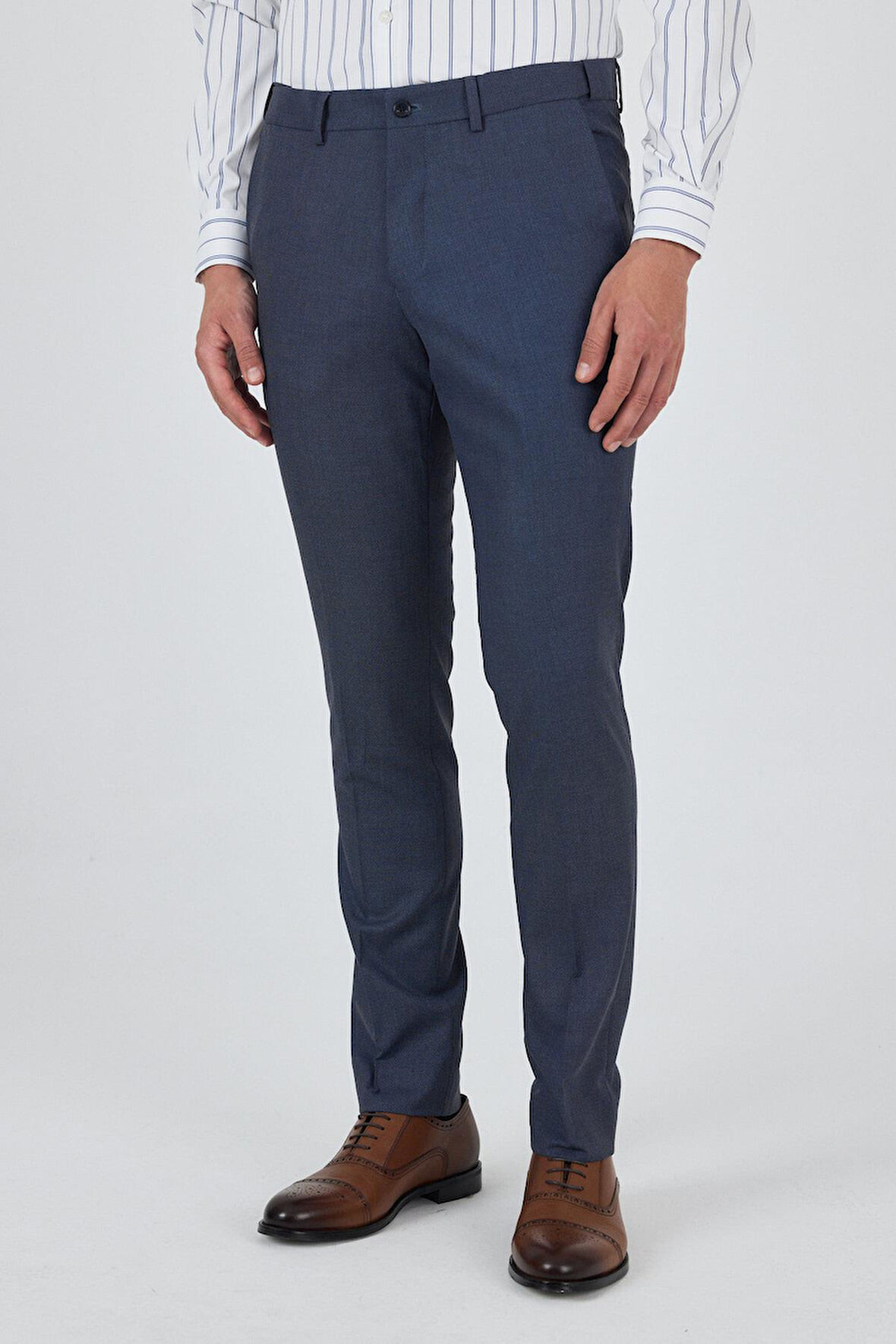 Lacivert Filafil Yan Cep Açık Paça Slim Fit Ayarlanabilir Kemer Pantolon 1003250123