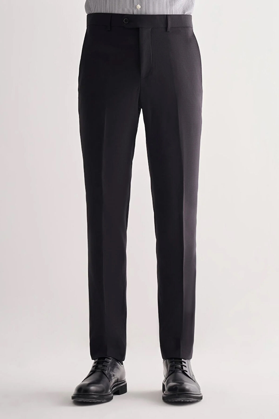 Siyah Yan Cep Açık Paça Kendinden Desenli Slim Fit Esnek Pantolon 1003255151