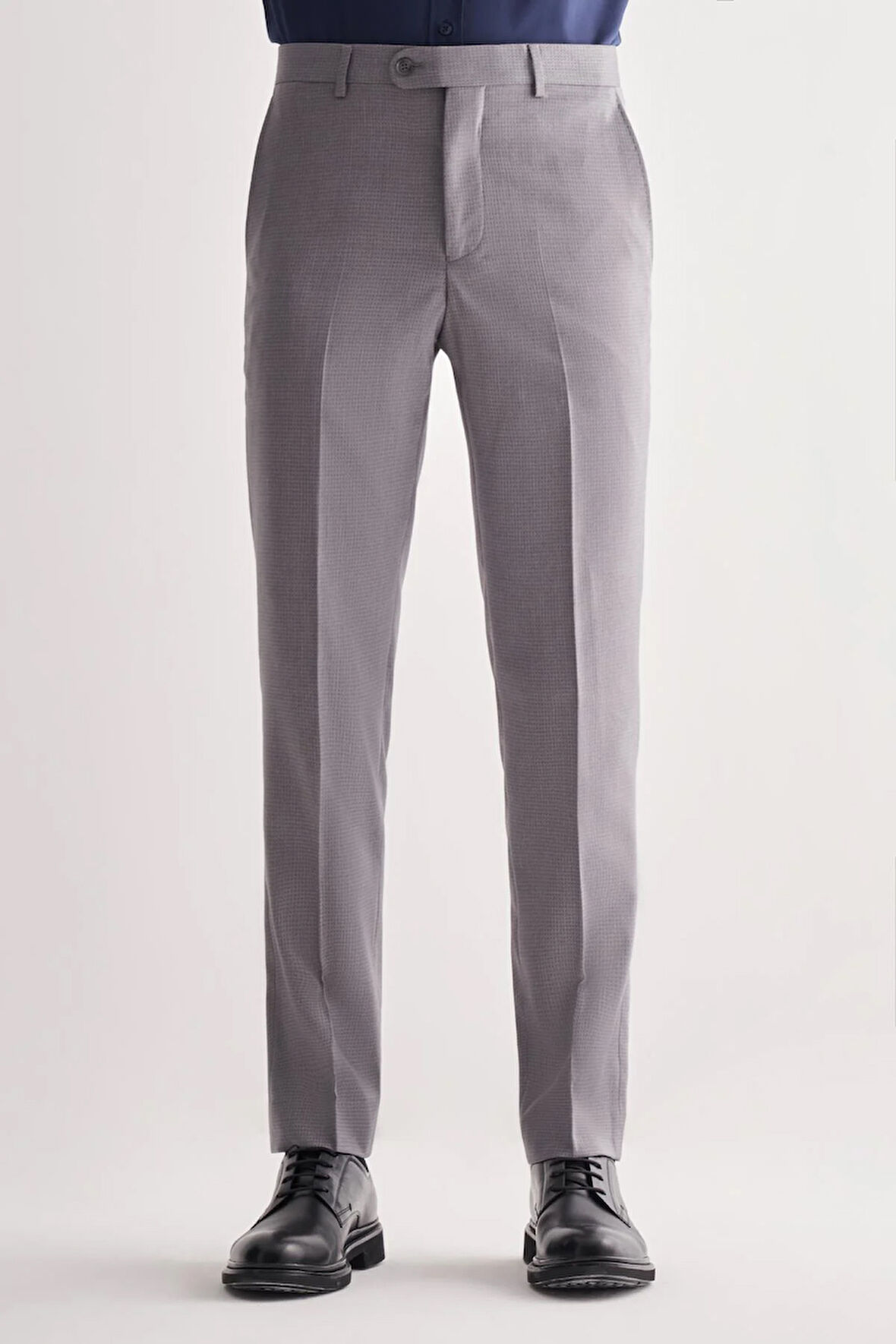 Gri Yan Cep Açık Paça Kendinden Desenli Slim Fit Esnek Pantolon 1003255151