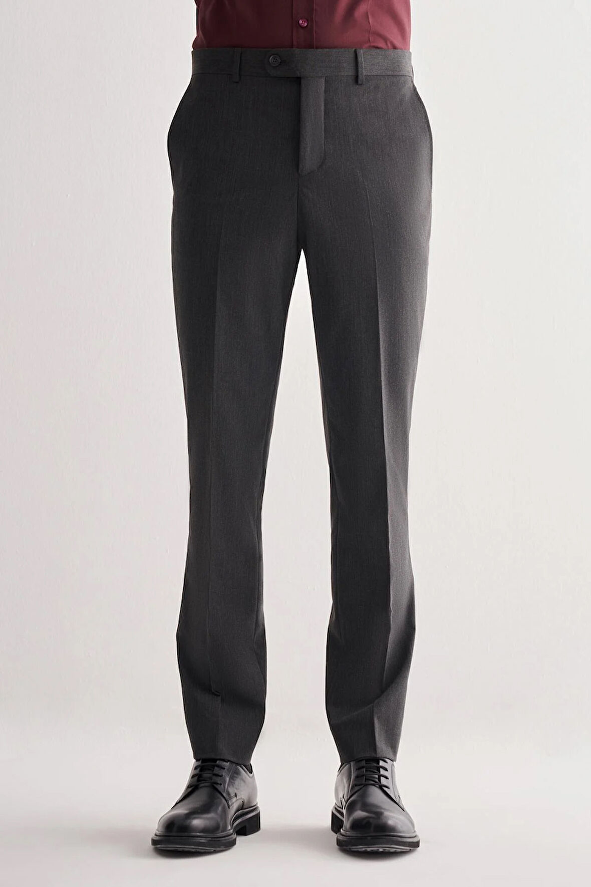 Koyu Antrasit Yan Cep Açık Paça Kendinden Desenli Slim Fit  Pantolon 1003255152