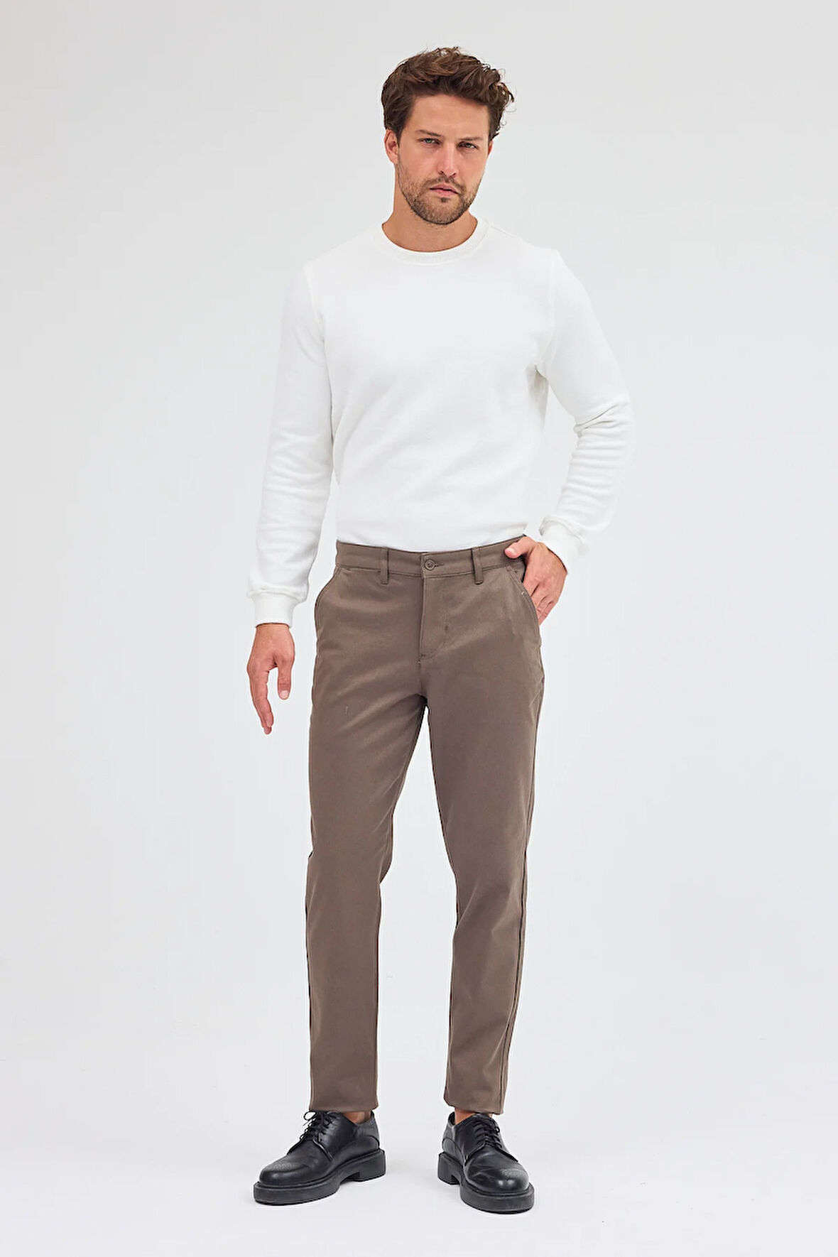 Haki Yan Cep Düz Paça Pamuklu Slim Fit Chino Casual Pantolon 1003255155