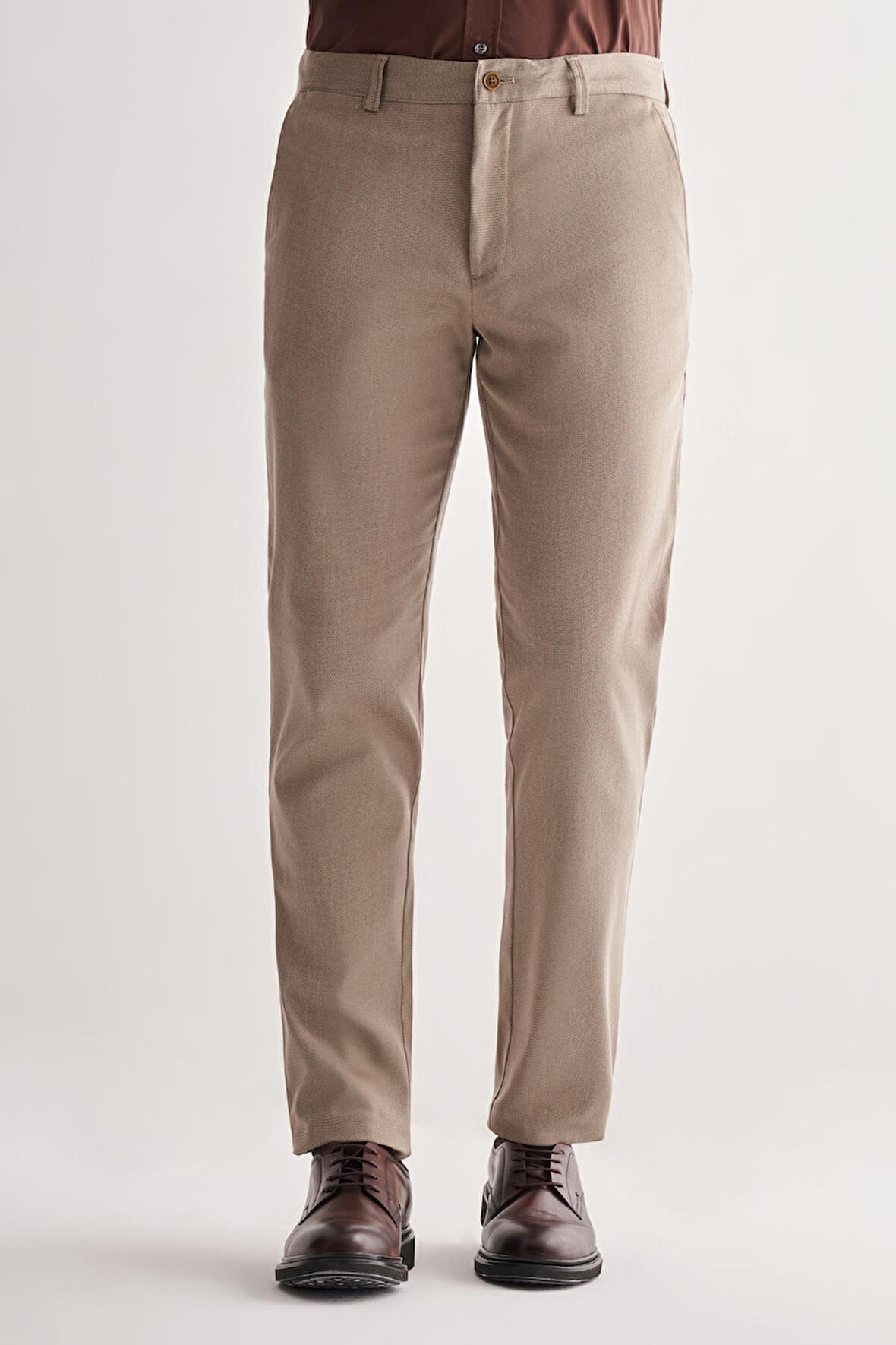 Koyu Bej Yan Cep Düz Paça Pamuklu Comfort Fit Chino Casual Pantolon 1003255166