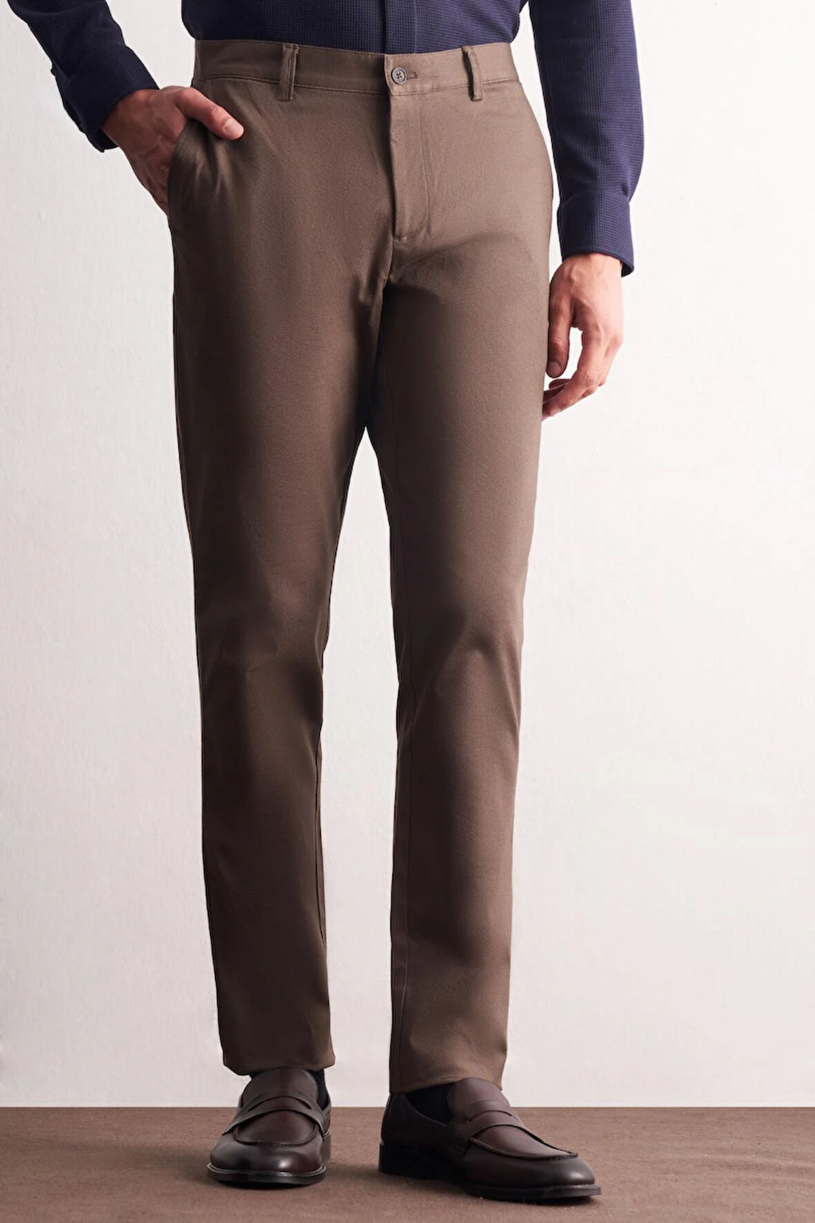 Kahverengi Yan Cep Düz Paça Pamuklu Comfort Fit Chino Casual Pantolon 1003255167