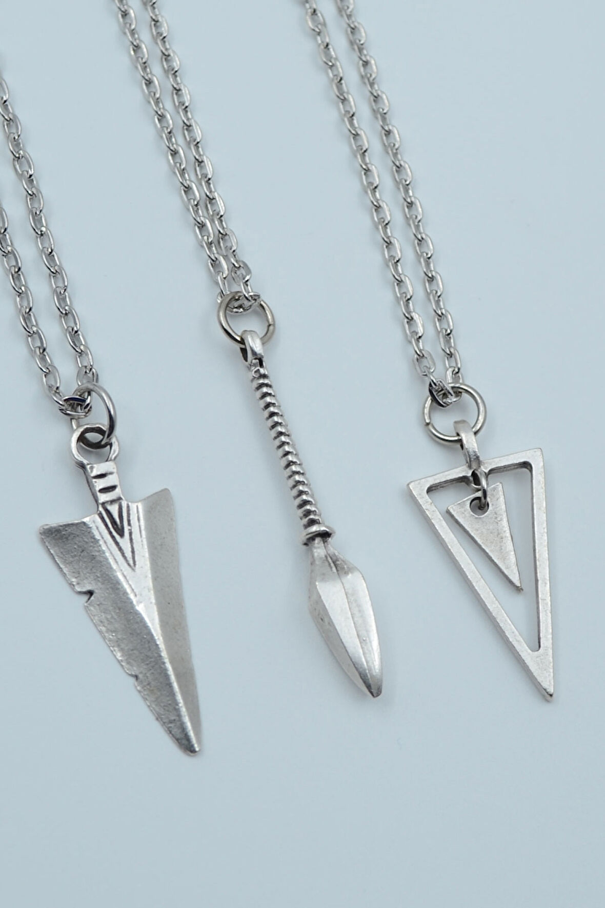 3'lü Triagle Ok Ucu Mırak Ucu Üçgen Gümüş Kaplama Kolye Seti