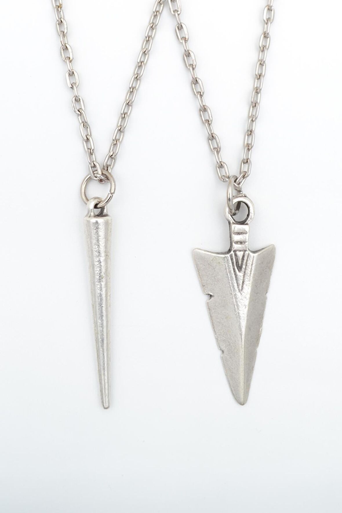 2'li Triagle Ok Ucu - Çubuk Erkek Kadın Kolye Seti 925 Ayar Gümüş Kaplama