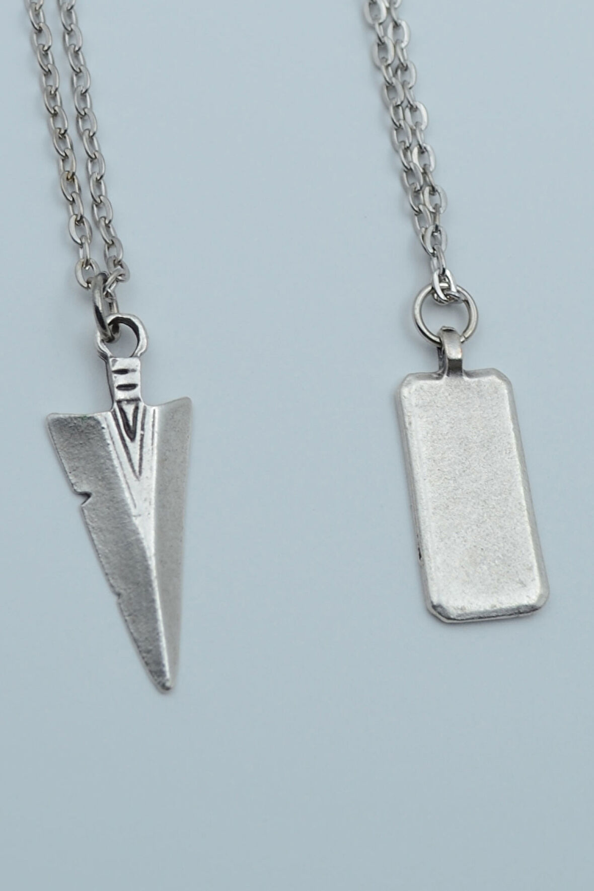 2'li Ok Ucu Triagle Dikdörtgen Bar Gümüş Kaplama Kolye Seti