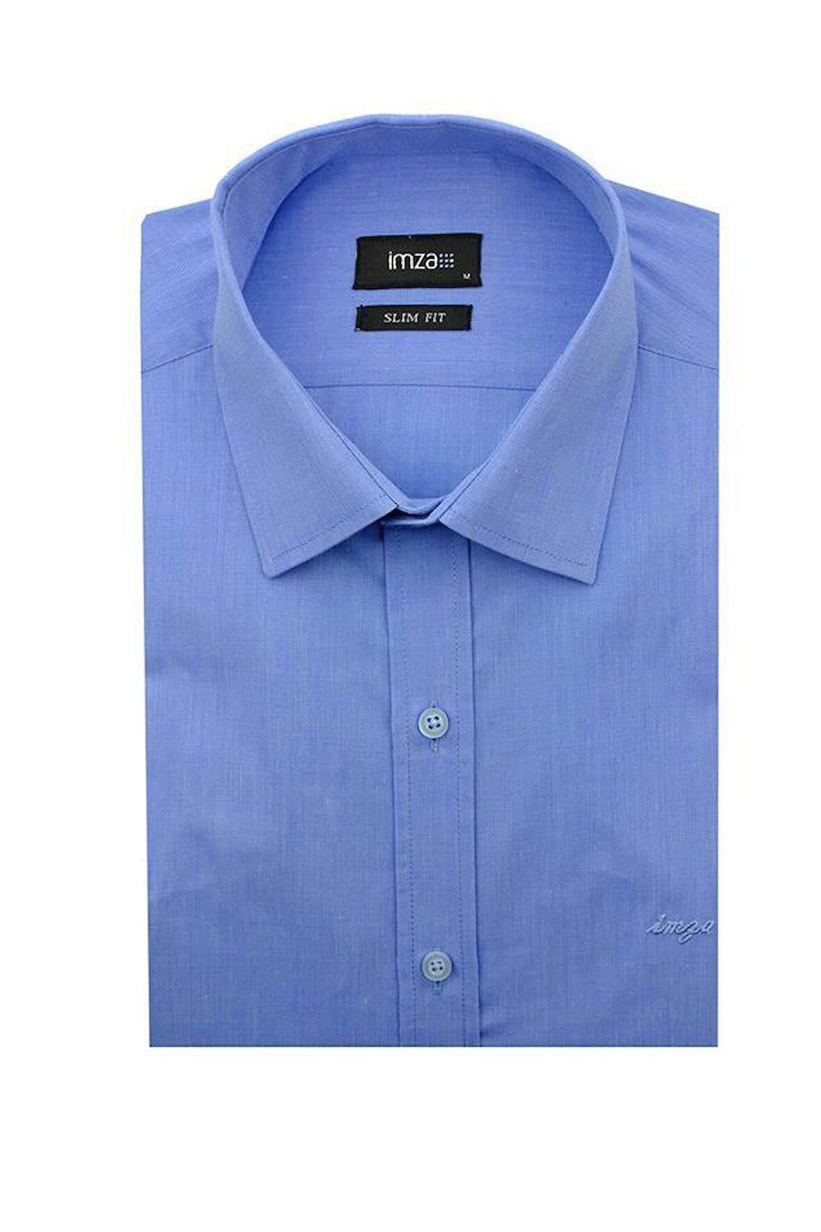 Uzun Kol Filafil Sert Yaka  Slim Fit Dar Kesim Basic Gömlek 1004210008 Mavi