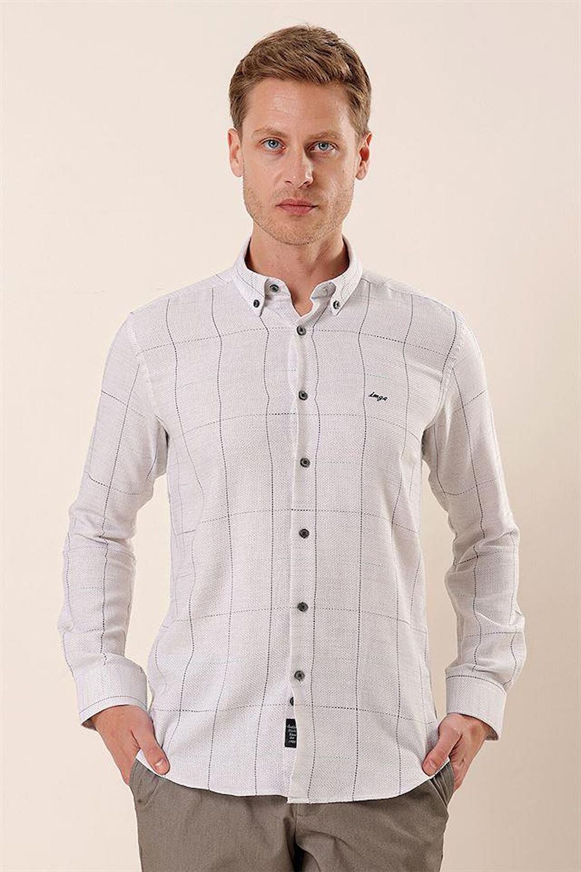 Uzun Kollu Kareli Cepsiz Klasik Slim Fit Dar Kesim Gömlek 1004230175 Gri