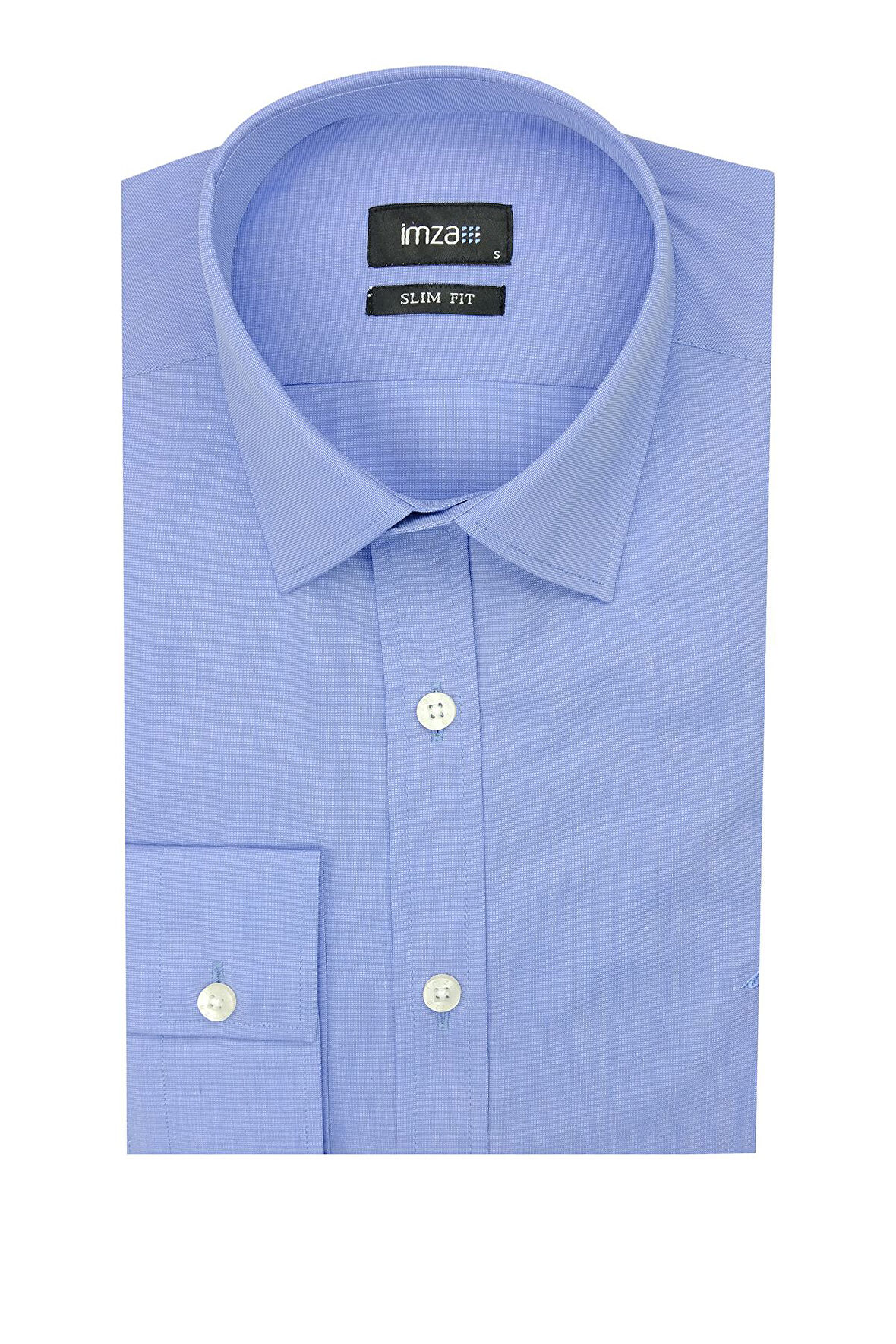 Mavi Uzun Kollu Filafil  Sert Yaka Cepsiz  Pamuklu Basic Slim Fit Dar Kesim Gömlek 1004240008