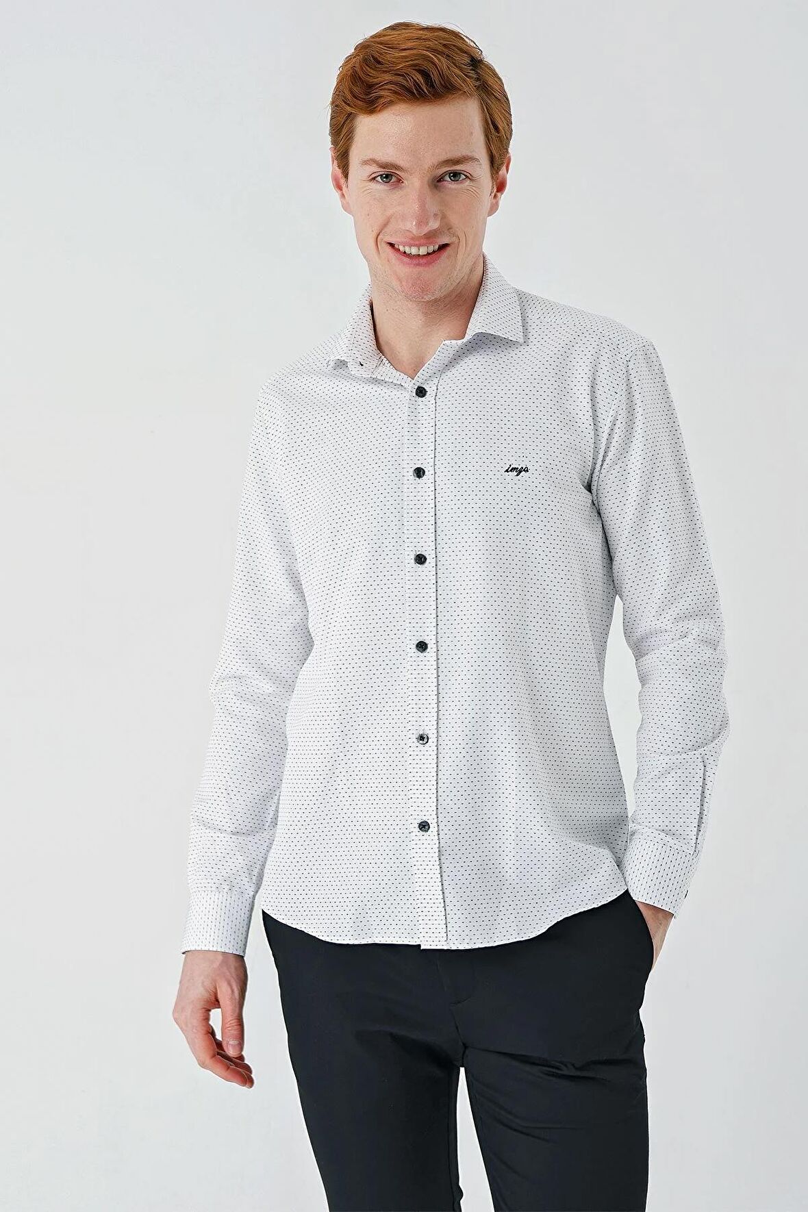 Siyah Uzun Kollu Desenli Armürlü Cepsiz Pamuklu Klasik Slim Fit Dar Kesim Gömlek 1004240189