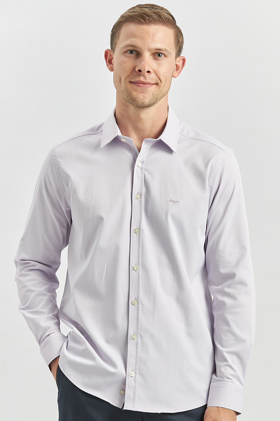Lila Uzun Kol Düz Bez Ayağı 032 Sert Yaka Classic Slim Fit Gömlek 1004240334