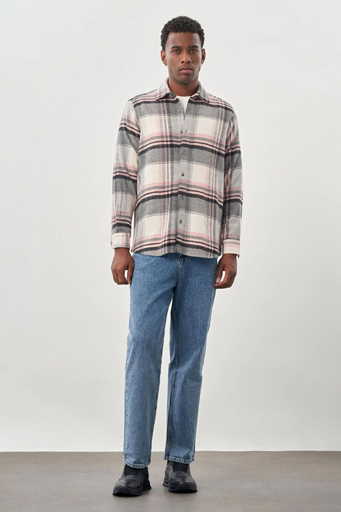 Bordo Yünlü Ekose Desen Yumuşak Yaka Cepsiz Uzun Kol Casual Comfort Fit Gömlek 1004245227