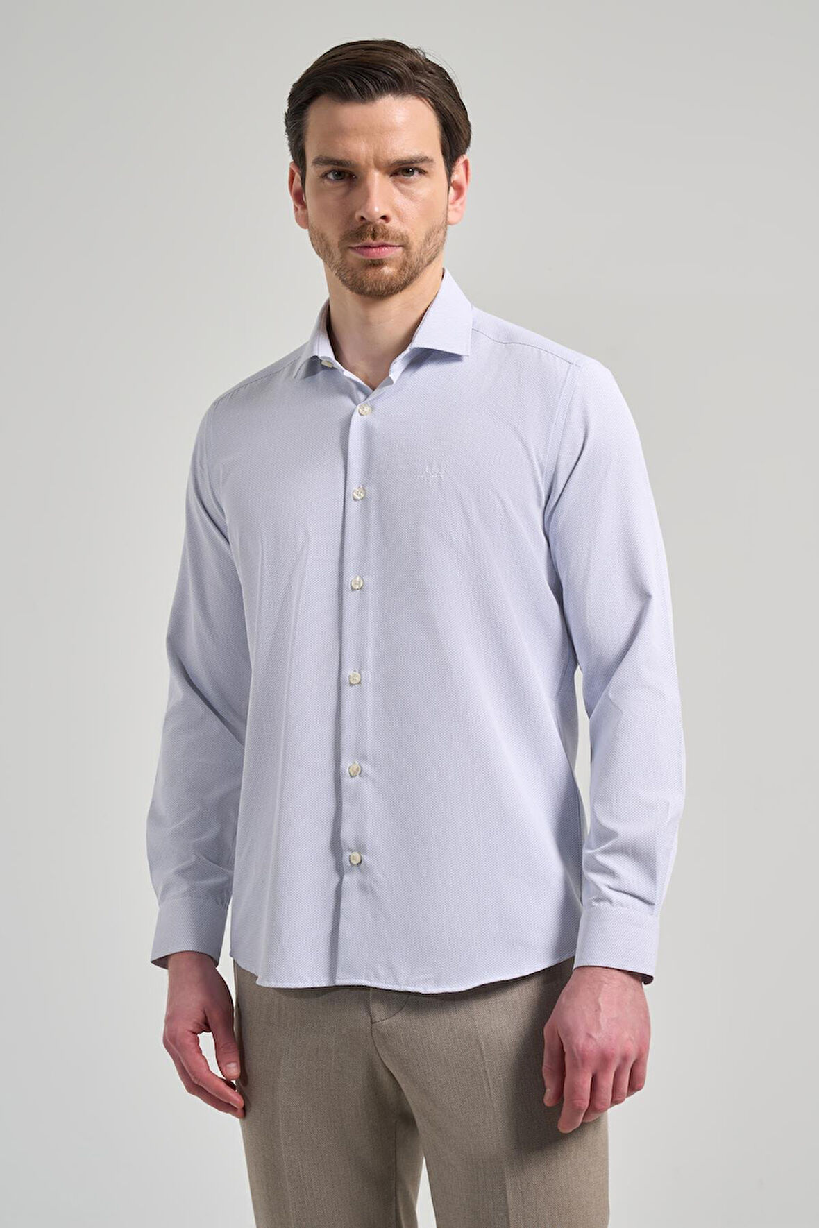 Uzun Kol Desenli Armürlü İtalyan Yaka Cepsiz Pamuklu Classic Slim Fit Gömlek 1004250161