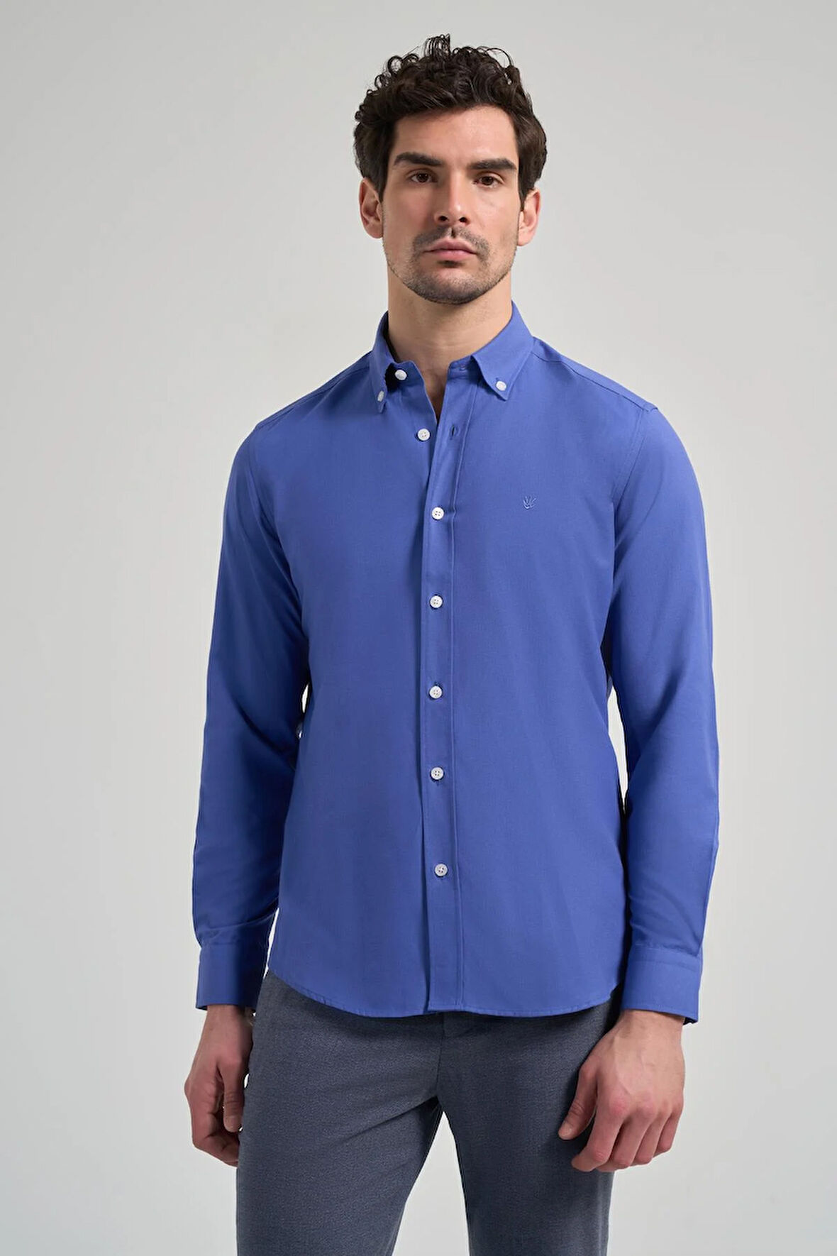 Uzun Kol Düz Oxford Düğmeli Yaka Cepsiz Pamuklu Classic Slim Fit Gömlek 1004250168