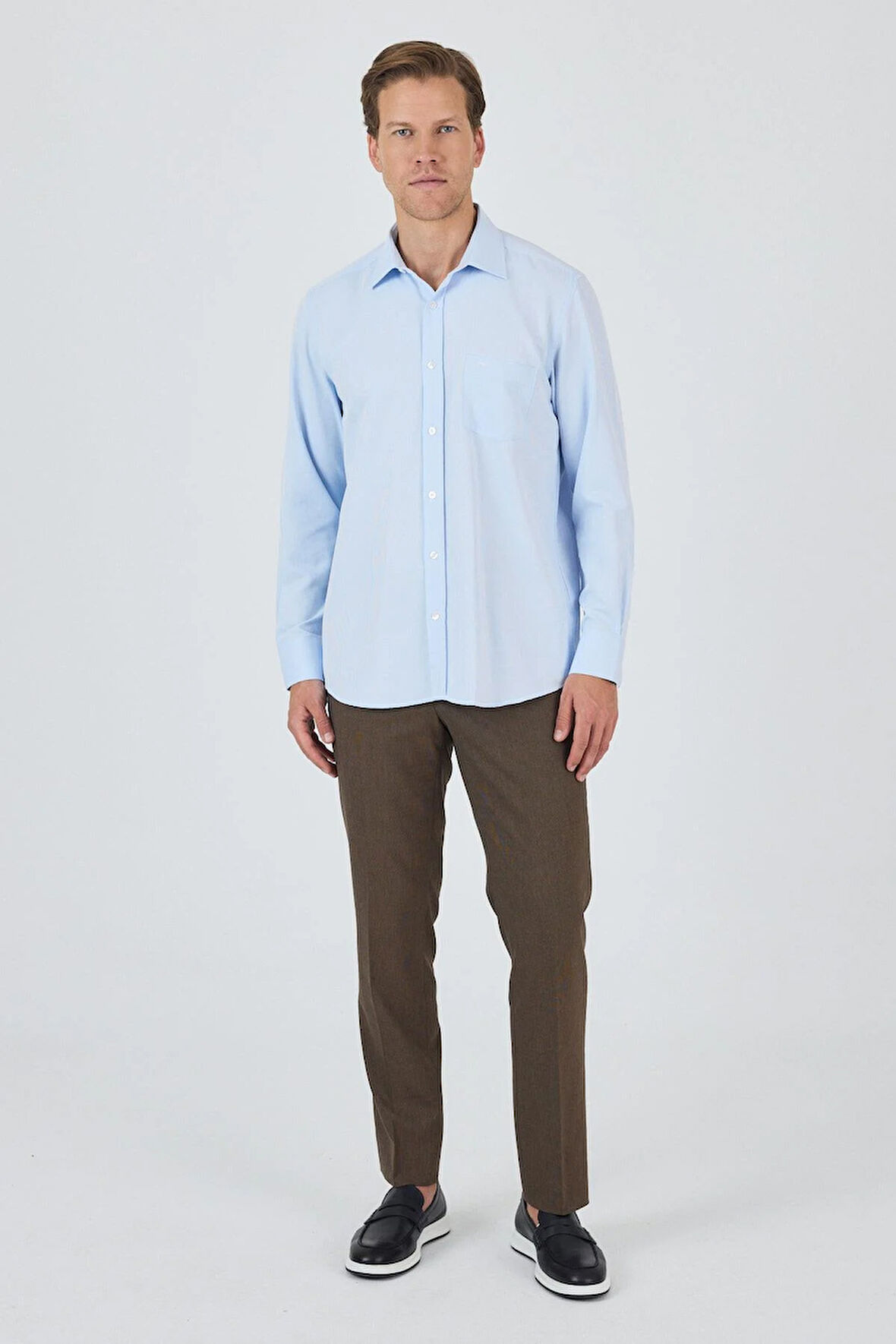 Uzun Kol Desenli Armürlü Sert Yaka cepli Pamuklu Classic Comfort Fit Gömlek 1004250178