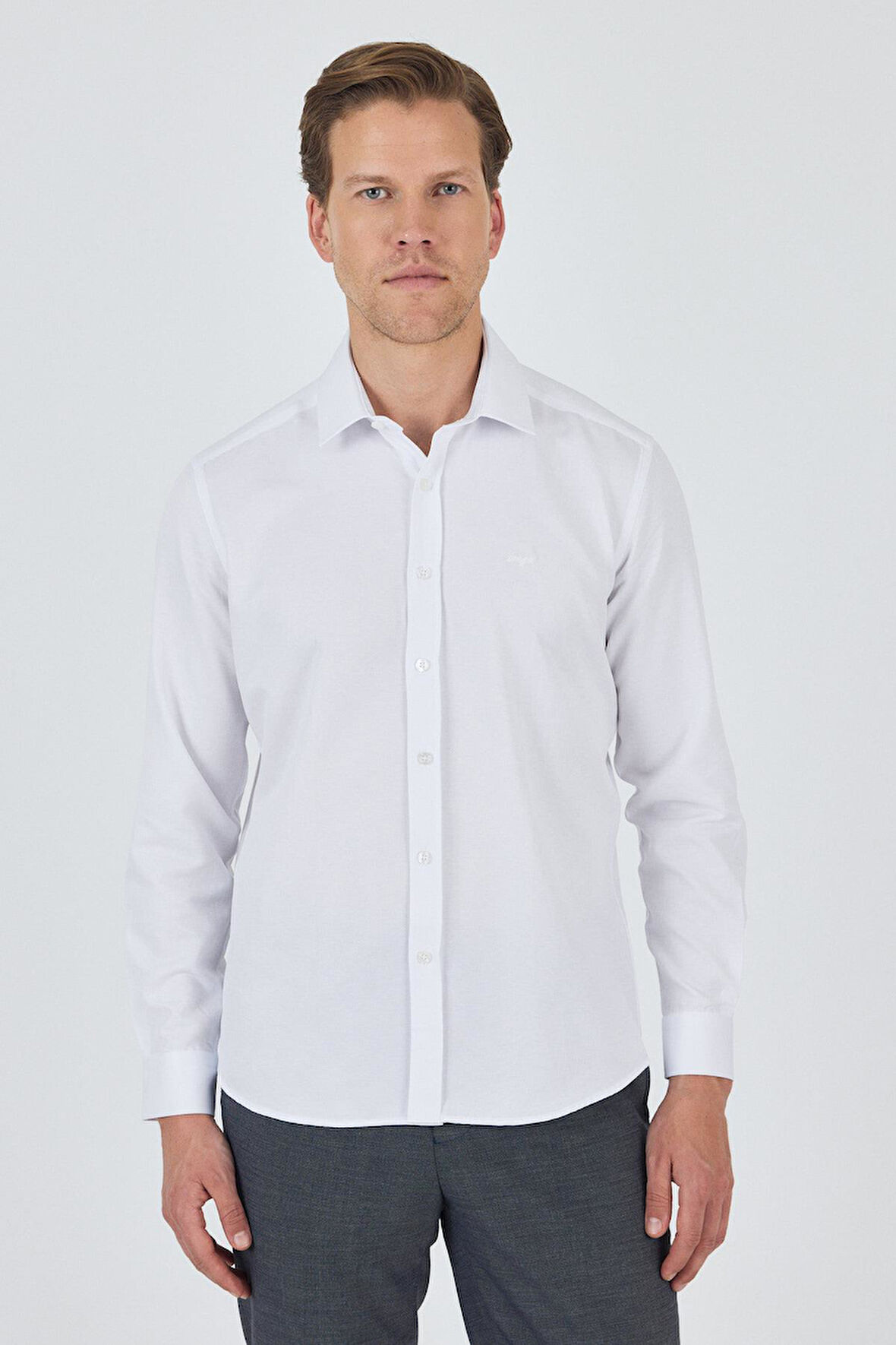 Uzun Kol Desenli Armürlü Sert Yaka Cepsiz Pamuklu Classic Slim Fit Gömlek 1004250185