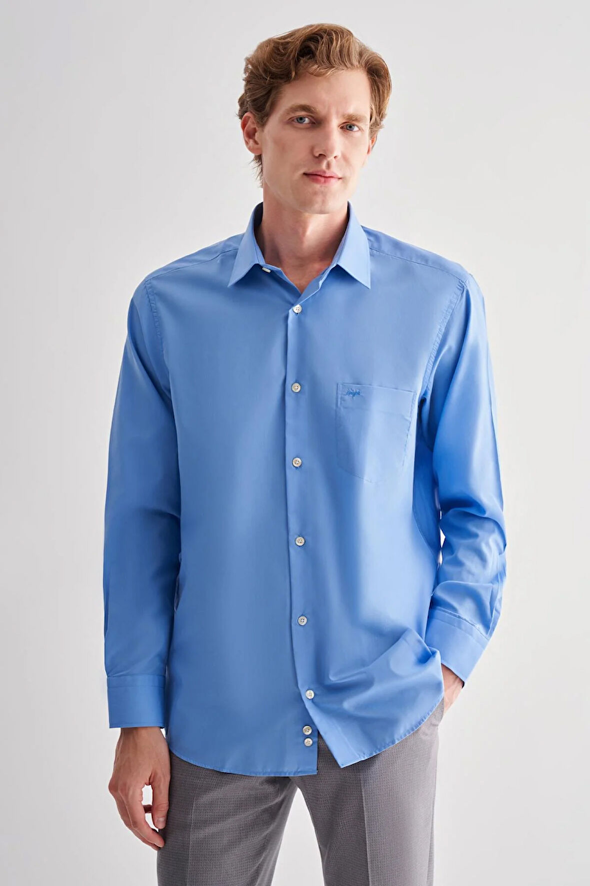 Saks Sert Yaka Uzun Kol Easy To Iron Comfort Fit Pamuklu Gömlek 1004255182