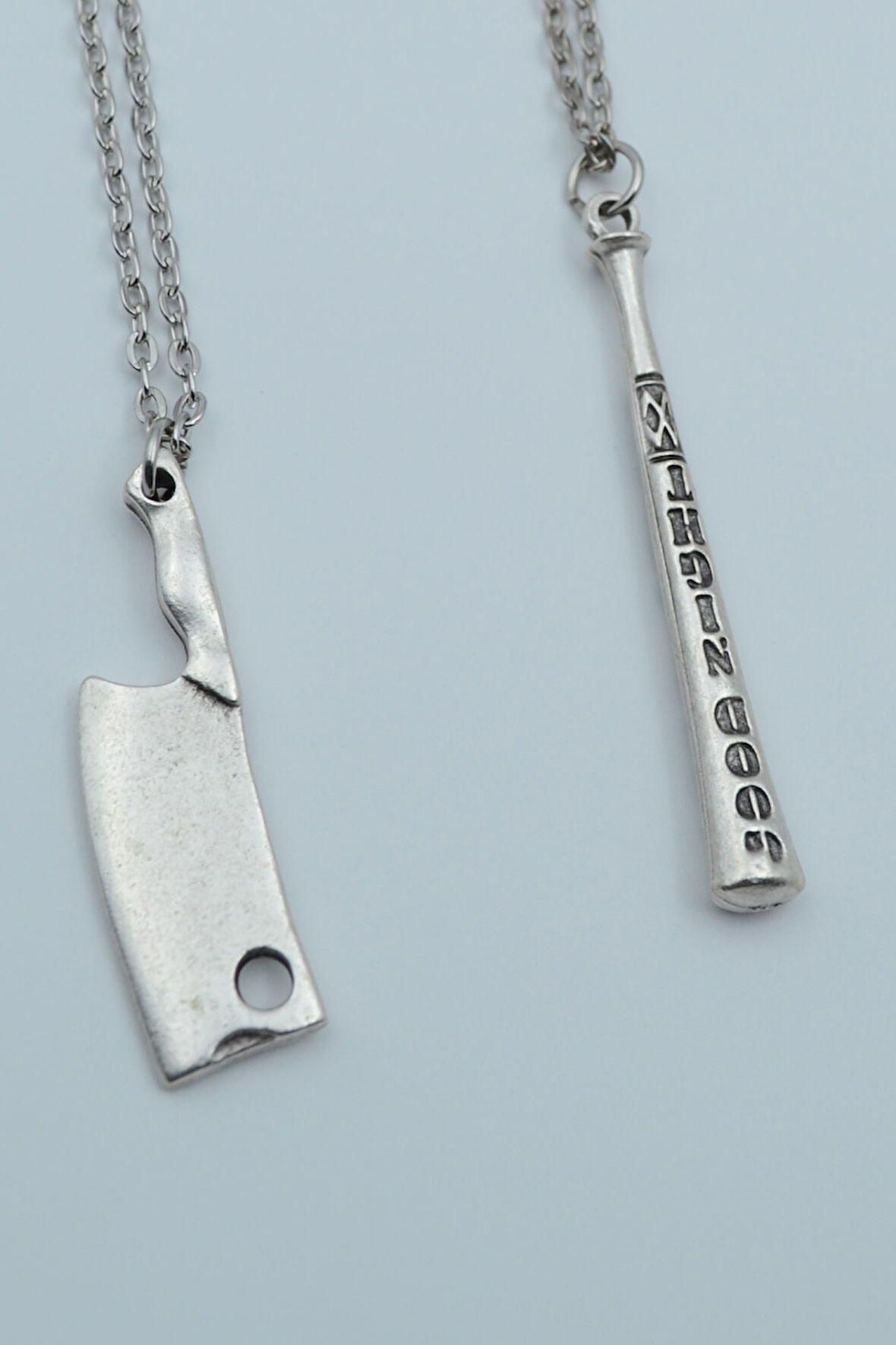 2'li Beyzbol Sopası Satır Gümüş Kaplama Kolye Seti