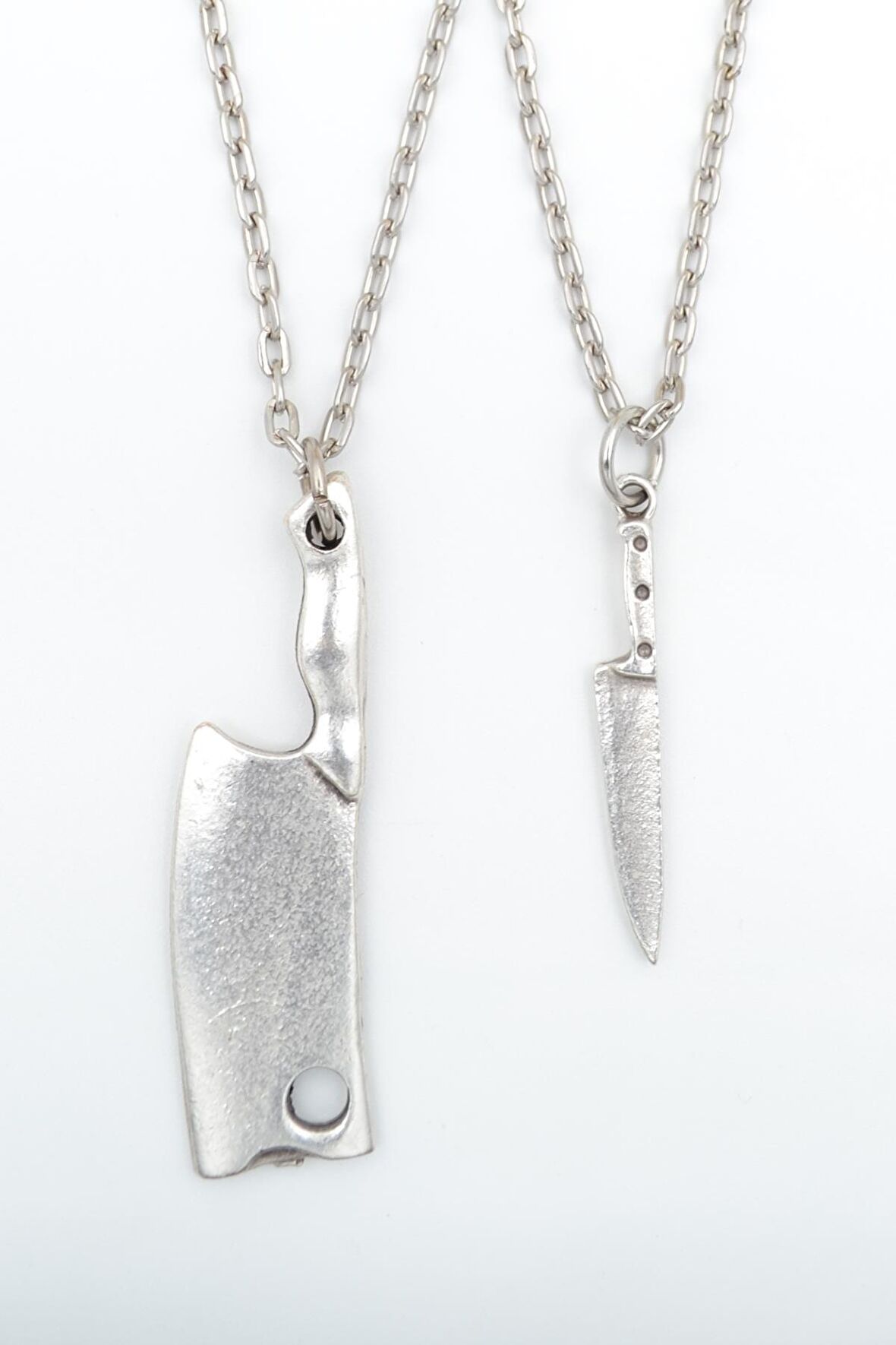 2'li Gastronomi Temalı Bıçak - Satır Erkek Kadın Kolye Seti 925 Ayar Gümüş Kaplama