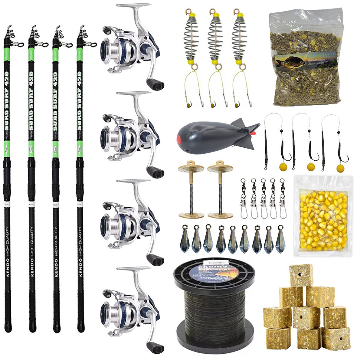 YekOutdoor Full Çeşit 4'lü Okuma Göl Seti Kendo Suro Surf 420cm 100-200gr Olta Kamışı&Okuma ARIA-6000a 1BB Olta Makinesi