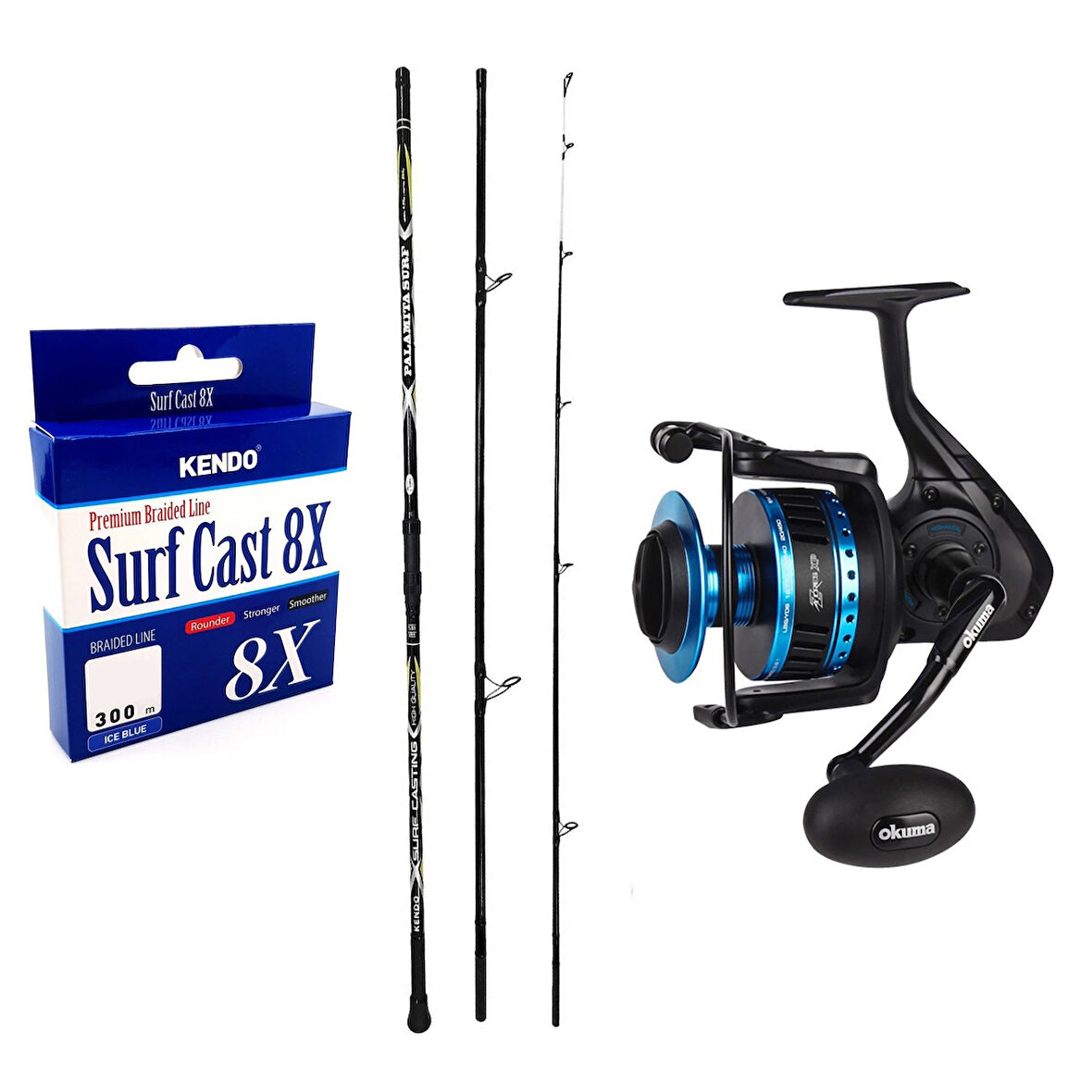 YekOutdoor Profesyonel Olta Seti Kendo Palamita Surf 420cm 250gr 3 Parça Olta Kamışı&Okuma Azores ZXP-8000 Olta Makinesi