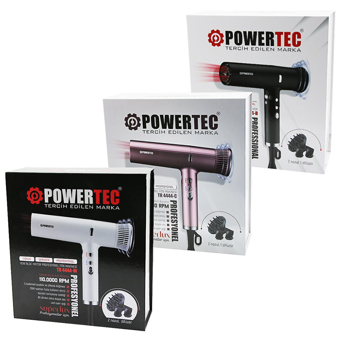 SUPERLUX  İYONİK - SERAMİK SAÇ KURUTMA - FÖN MAKİNESİ 1800W - 110.000 RPM HIZ TR-4444-B-C-W 