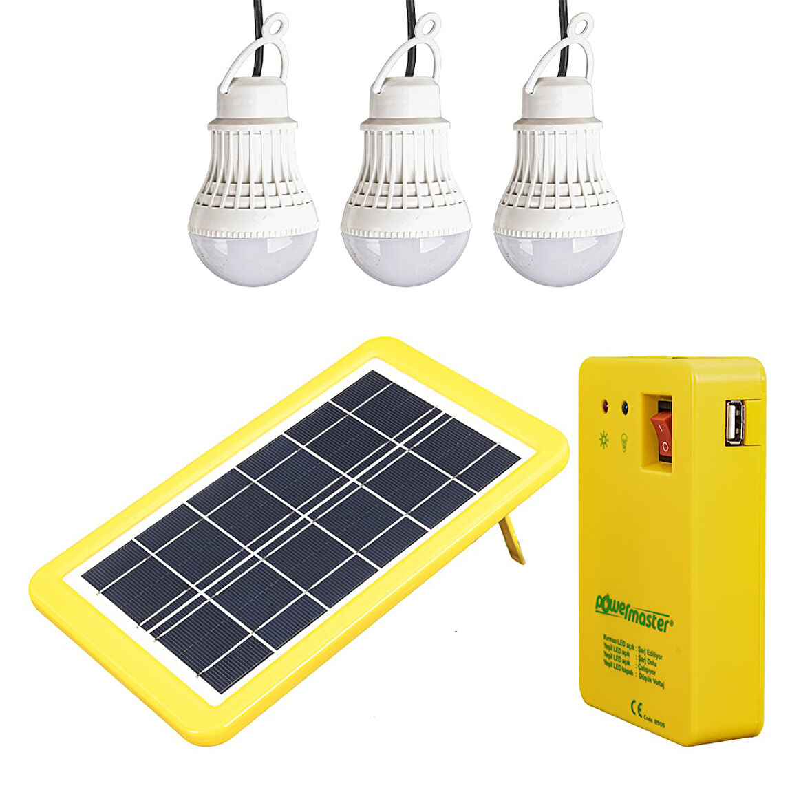 GÜNEŞ PANELLİ 3 LAMBALI POWERBANK ÖZELLİKLİ ÇOK AMAÇLI ŞARJLI SOLAR AYDINLATMA 