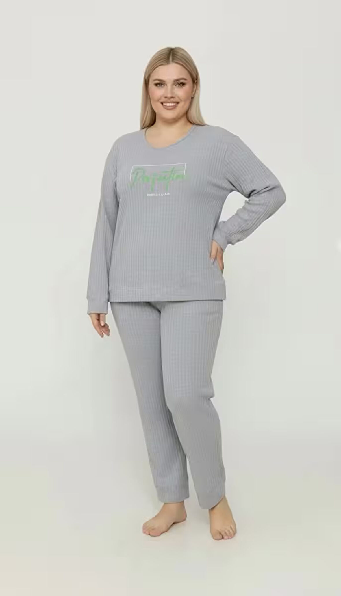 BÜYÜK BEDEN KADIN FİTİLLİ PİJAMA TAKIM