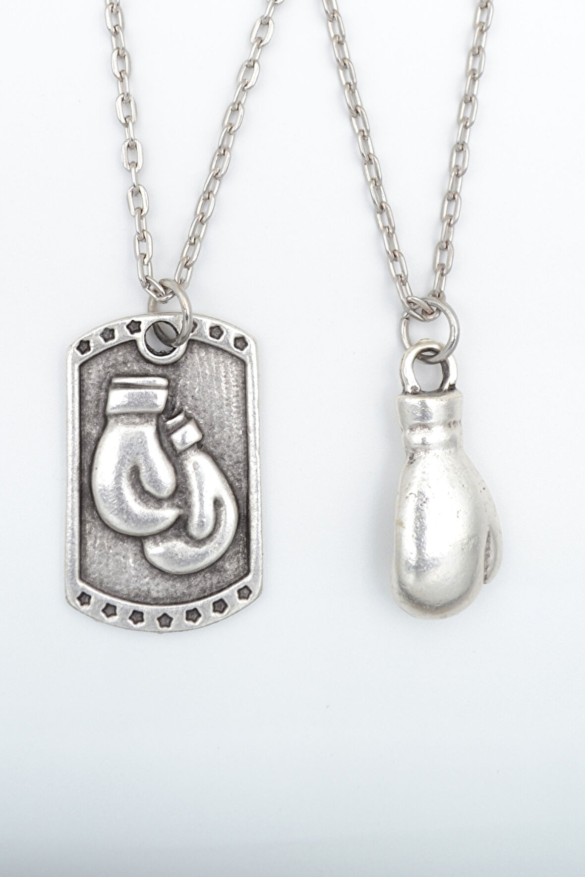 2'li Boks Eldiveni - Künye Gümüş Kaplama Kolye Seti