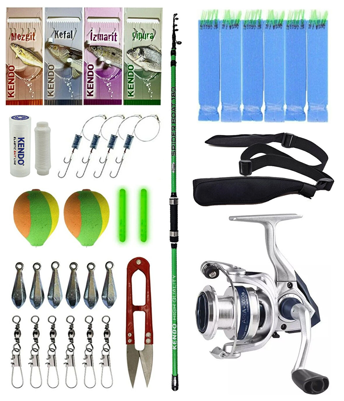 Yek Outdoor Tekne Olta Seti Kendo Spider Boat 2.10cm Olta Kamışı&Okuma ARIA-5000a Olta Makinesi