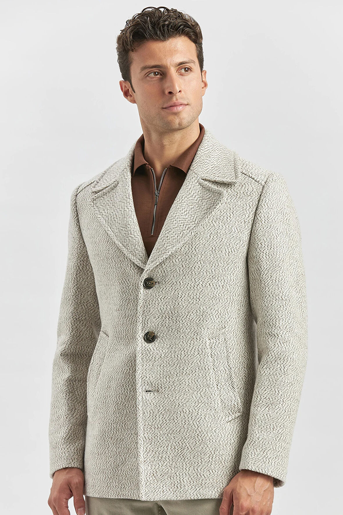 Kaşe Kırlangıç Yaka Desenli Astarlı Slim Fit Dar Kesim Klasik Mont 1007245150