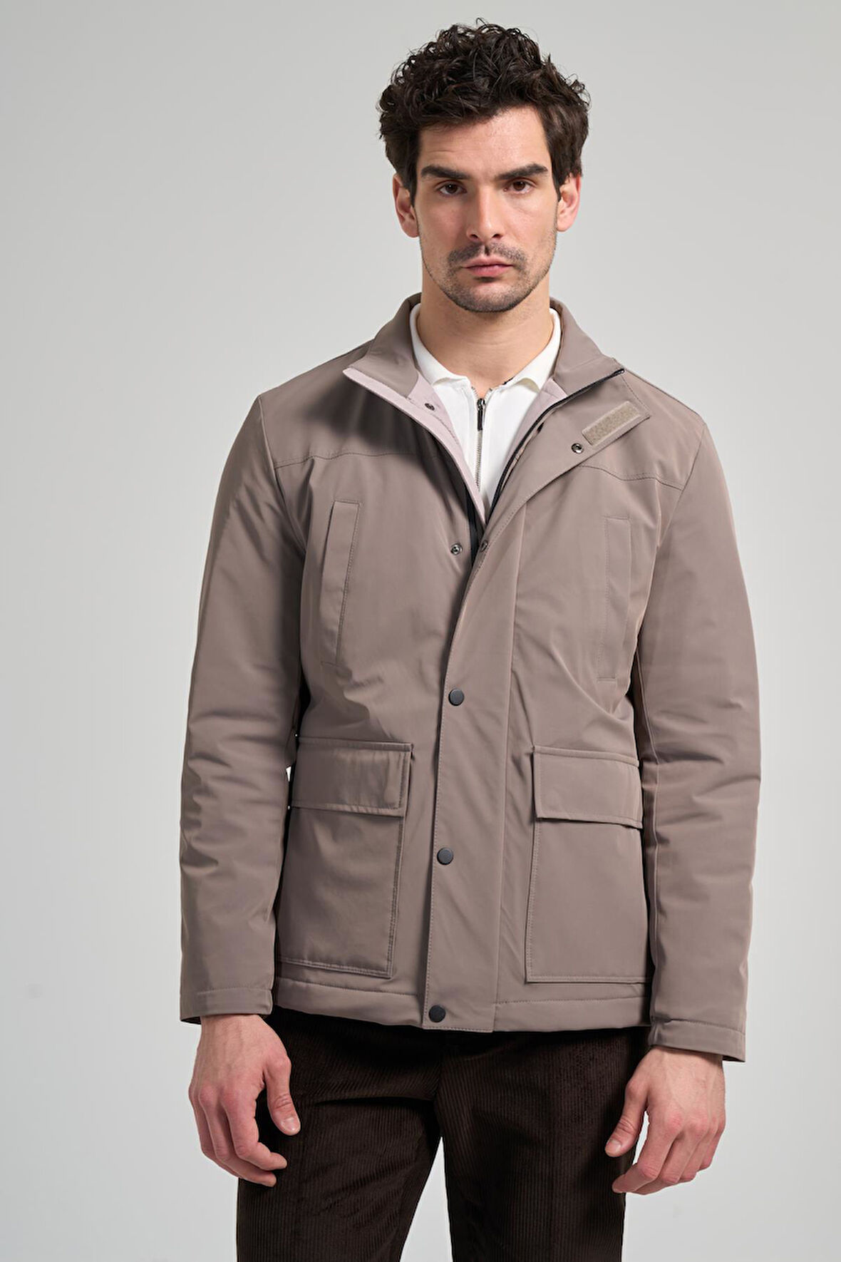 Bej Dik Yaka Yan Cep Dolum Şişme Standart Fit Casual Mont 1007245166