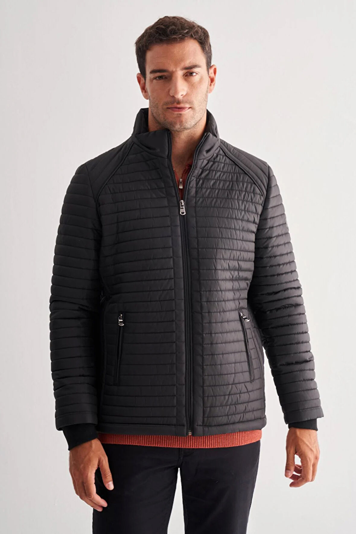 Siyah Dik Yaka Tam Astar Casual Slim Fit Kapitone Dolumlu Mont 1007255264